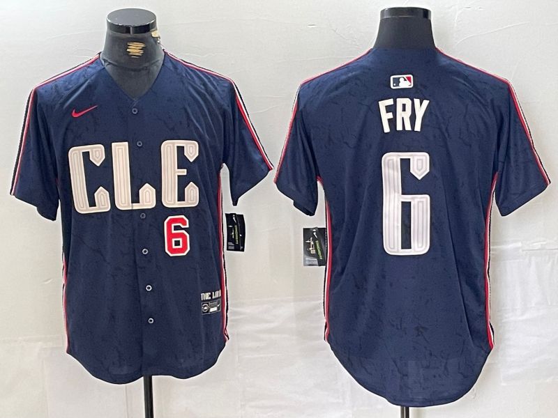 Men Cleveland Indians #6 Fry Blue City Edition Nike 2024 MLB Jersey style 2